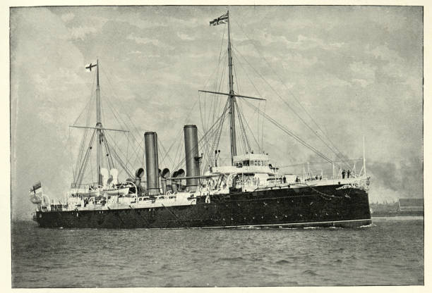 Vintage photograph of Victorian Royal Navy warship, HMS Royal Arthur a first class cruiser of the Edgar class, 19th Century