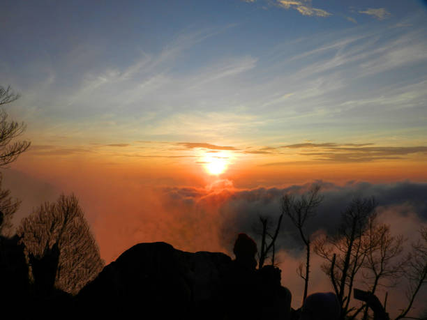 istock Beautiful blue sky with clouds viewed from mountain 1184258131