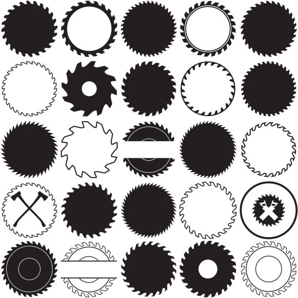 ilustrações, clipart, desenhos animados e ícones de coleção de quadros de fronteira saem. ideal para projetos decorativos da etiqueta do vintage da carpintaria. - circular saw