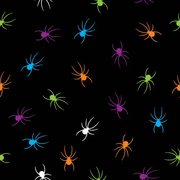 Vector illustration of Scary Brightly Colored Spiders Seamless Pattern