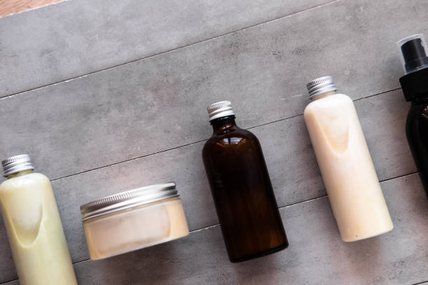 istock Bottles with spa cosmetic products flat lay 1184260182