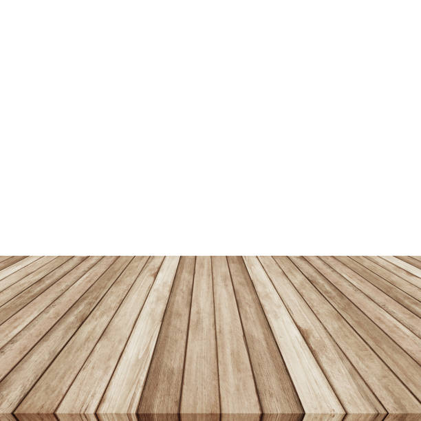 istock Wood plank brown on white background, Perspective floor. 1184261076