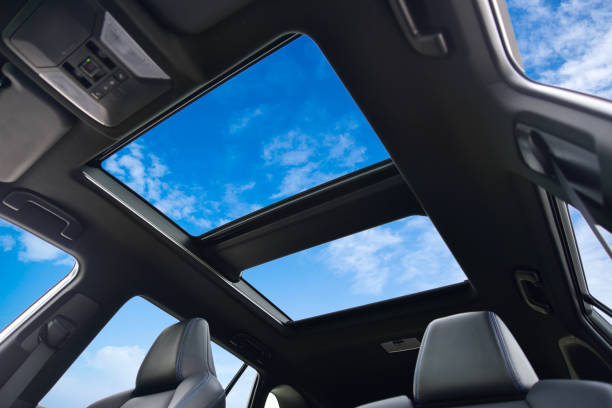 Panoramic double sunroof in a passenger car stock photo