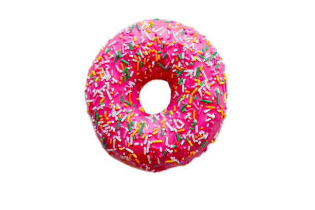 istock Strawberry donut isolated on white 1184263365