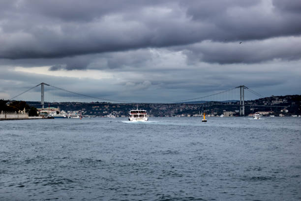 istock Passenger ships passing the sea and Bosphorus bridge 1184264547