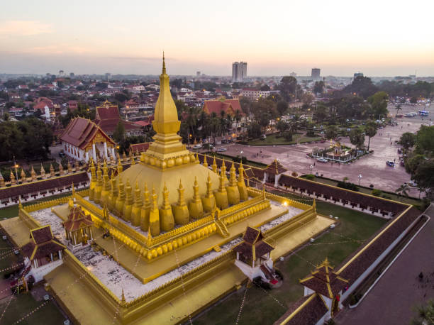 istock Pha That Luang is a gold-covered large Buddhist stupa and be most important national monument in Laos and a national symbol. Vientiane, Laos. 1184268885