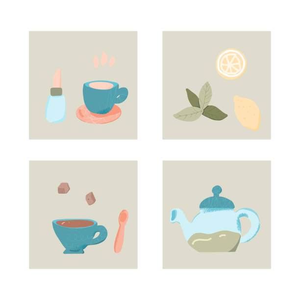 illustrations, cliparts, dessins animés et icônes de service à thé. tasses et théières. illustration de vecteur. - hot chocolate cup chai heat