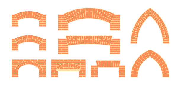 Vector brick icons in simple flat style Brick archs set. Masonry icons in flat style. Vector illustration on a white background. arch architectural feature stock illustrations