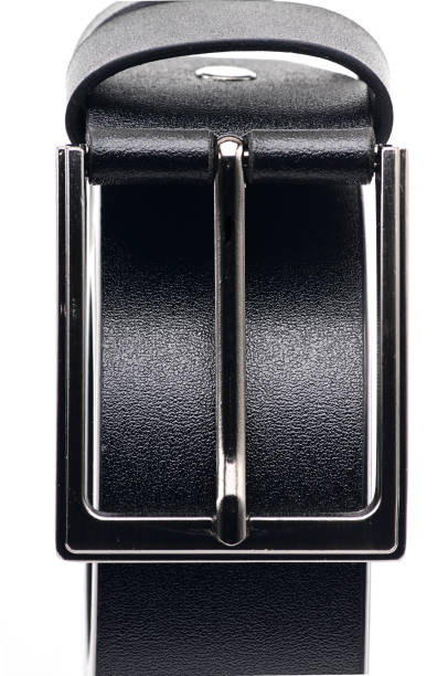istock Black belt with a metal fastener on a white background 1184272259