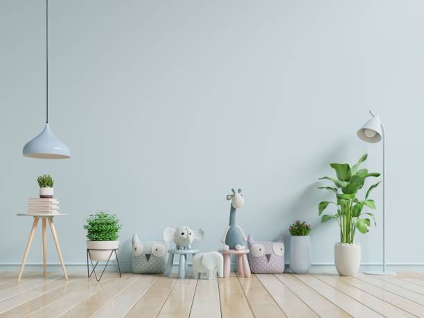 istock Children's room with bright blue wall. 1184273943