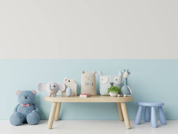 istock Children's room with bright blue and white wall. 1184273949