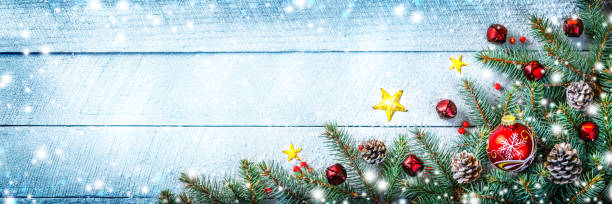 istock Blue Wooden Background With Ornaments 1184273950