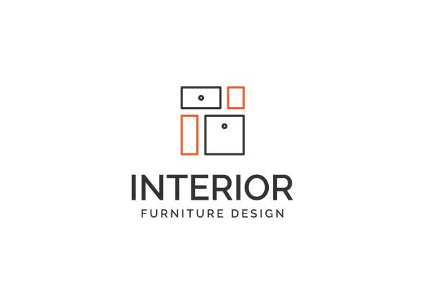 illustrazioni stock, clip art, cartoni animati e icone di tendenza di design semplice minimalista del logo interno dell'arredamento con grafica vettoriale piatta - 2127