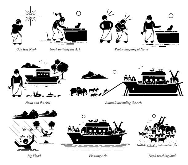 ilustrações de stock, clip art, desenhos animados e ícones de noah ark christian bible story. - ark cartoon noah animal