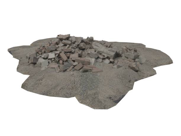 istock Heap of rubble and debris isolated on white 3d illustration 1184281614