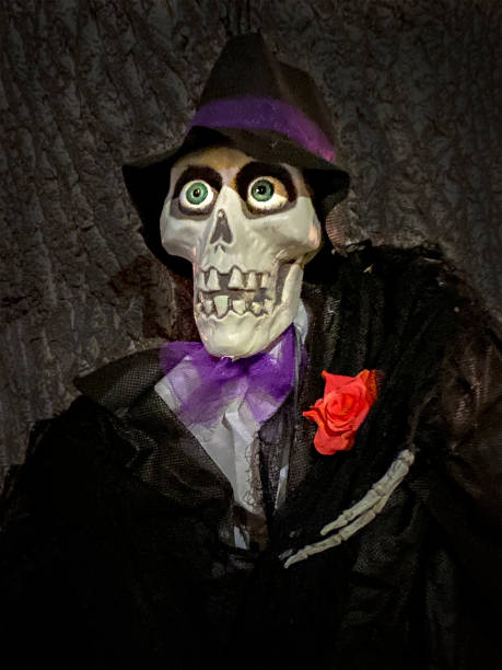 istock skeleton dressed up for Halloween in suit and hat 1184281749