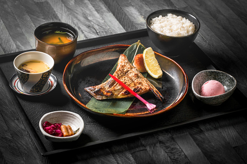 Asia, Japan, Lunch, BuriKama shioyaki teriyaki, Boiled