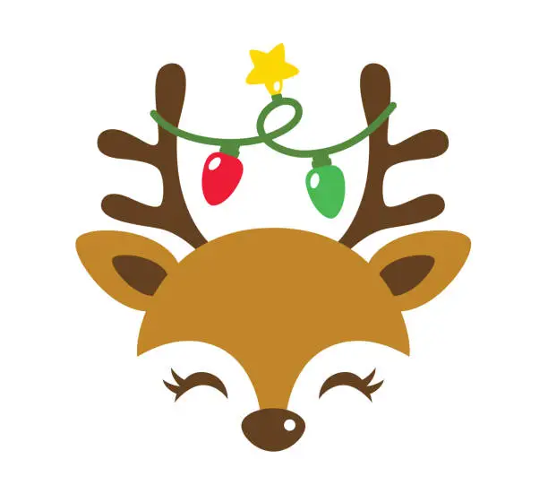 Vector illustration of Cute Holiday Reindeer with Decorative Christmas Light