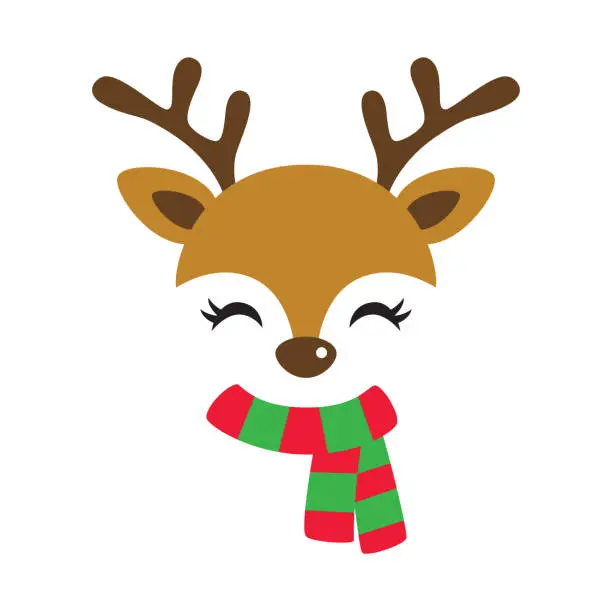 Vector illustration of Cute Reindeer Wearing Christmas Scarf