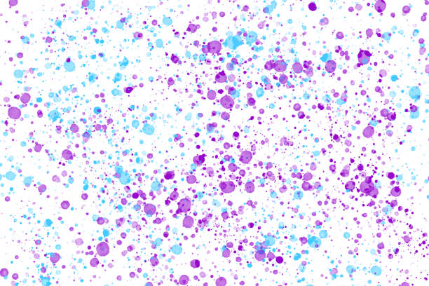 istock Neon cyan and purple paint splashes on white background. Abstract texture for web-design, digital printing or concept design. 1184292301