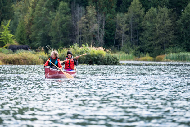 istock Active senior women canoeing on vacation 1184294985
