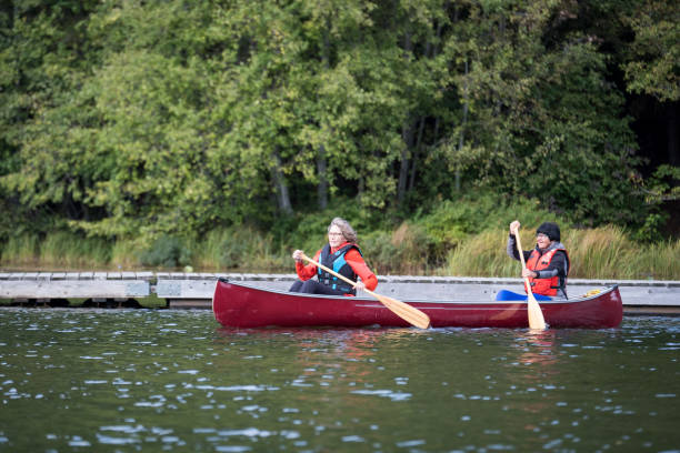 istock Active senior women canoeing together on vacation 1184295048