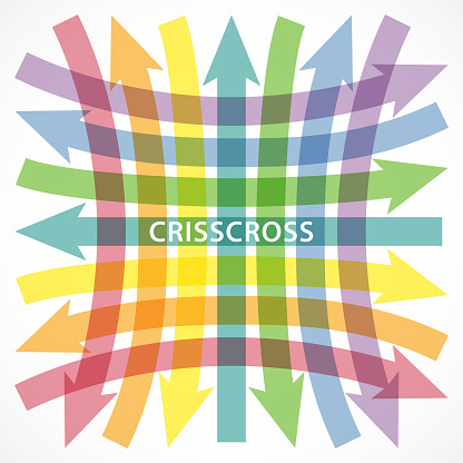 Crisscross paths with multi color directional arrows.