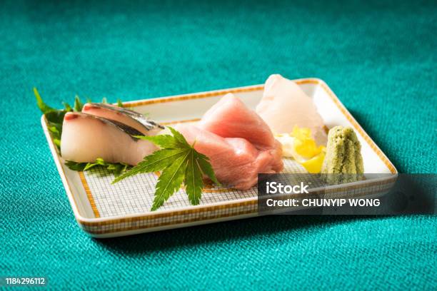 Close Up Of Delicious Sashimi On A Plate Stock Photo - Download Image Now - Wasabi, Appetizer, Arranging
