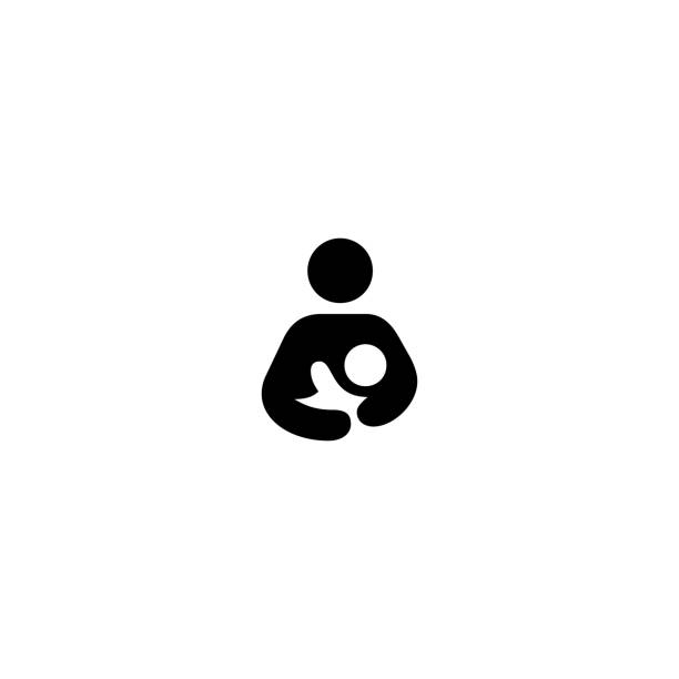 Breast feeding woman vector icon. Isolated breastfeeding her child flat black icon Breast feeding woman vector icon. Isolated breastfeeding her child flat black icon pregnancy and childbirth stock illustrations