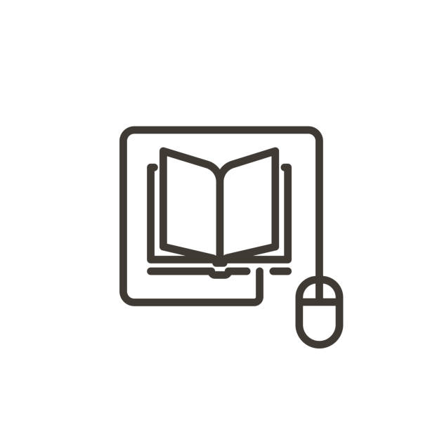 стокові ілюстрації на тему миша, підключена до піктограми книги. модна векторна тонка ілюстрація для концепцій онлайн-читання, електронного навчання, онлайн-освіти, с - енциклопедія