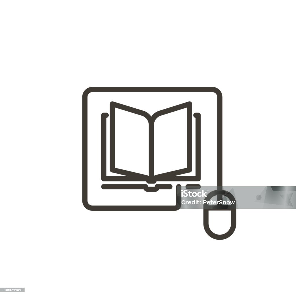 Mouse connected to a book icon. Trendy vector thin line illustration for concepts of online reading, e-learning, online education, articles and news websites Vector eps10 Icon stock vector