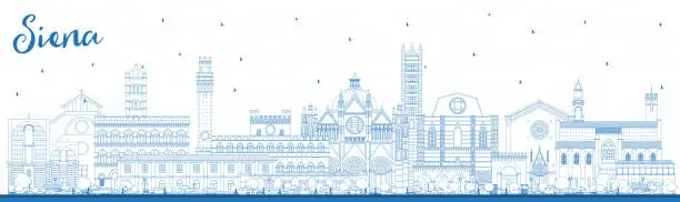 Vector illustration of Outline Siena Tuscany Italy City Skyline with Blue Buildings.