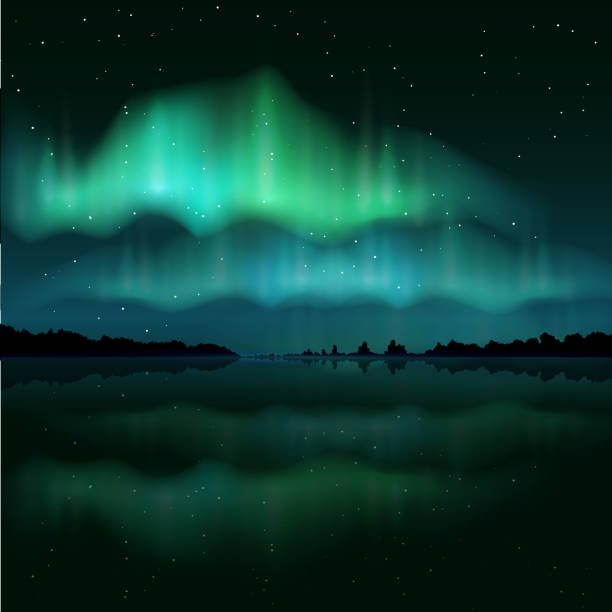 illustrazioni stock, clip art, cartoni animati e icone di tendenza di aurora boreale, aurora boreale, illustrazione realistica vettoriale - star shape sky star aurora borealis