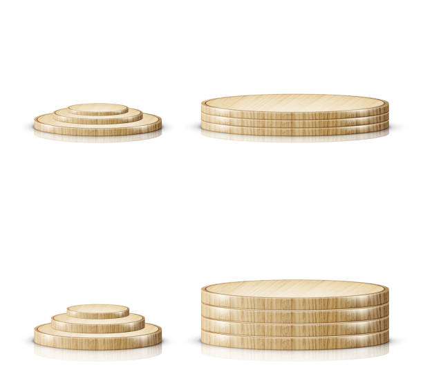 istock Wooden cutting board tray, realistic podium stage 1184313625