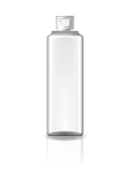 istock Blank clear square cosmetic bottle with white cap lid for beauty or healthy product. Isolated on white background with reflection shadow. Ready to use for package design. Vector illustration. 1184315640