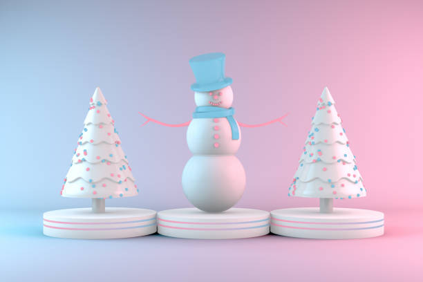 istock 3D Snowman, Minimal Christmas Concept, Neon Lights 1184315853