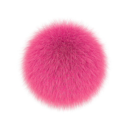 Pink fluffy ball, fur pompon isolated on white background. 3D rendering