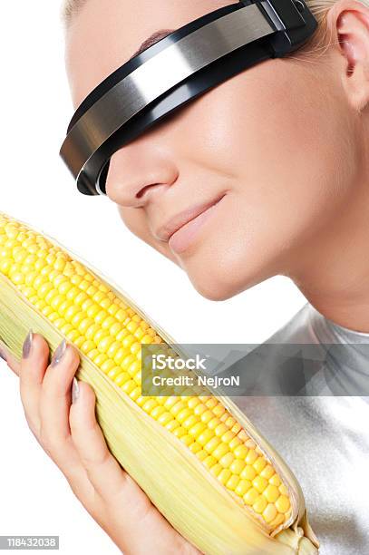 Cyber Woman With A Corn Stock Photo - Download Image Now - Corn, Women, Futuristic