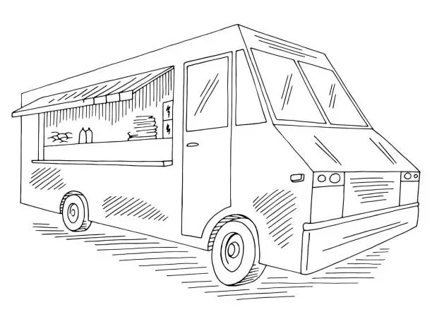 Vector illustration of Food truck graphic black white isolated sketch illustration vector