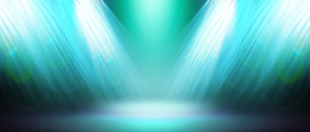 istock Abstract blurry concrete background. Illuminated show on the stage with copy space. An empty stage of the theater, lit by spotlights. 3d rendering 1184322326