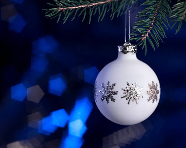 istock white Christmas bauble in dark blue back 118432381