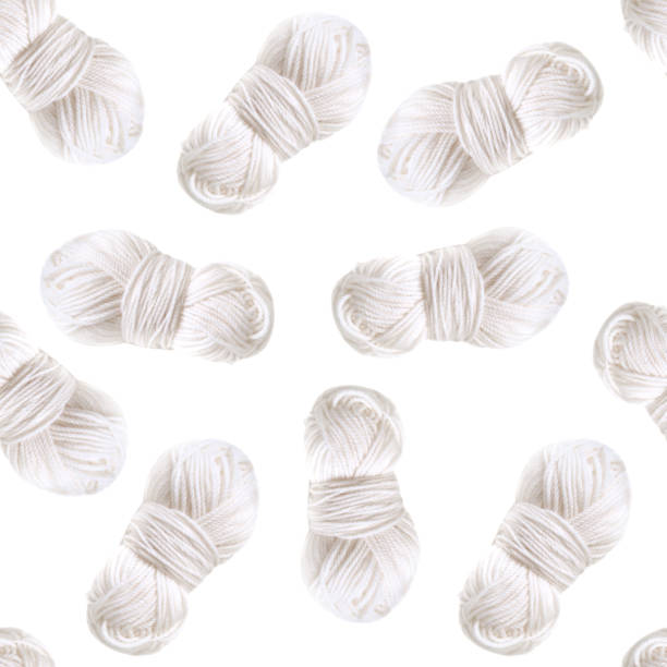 istock Ball of white yarns seamless pattern on white background. Decoration background texture tile 1184325433