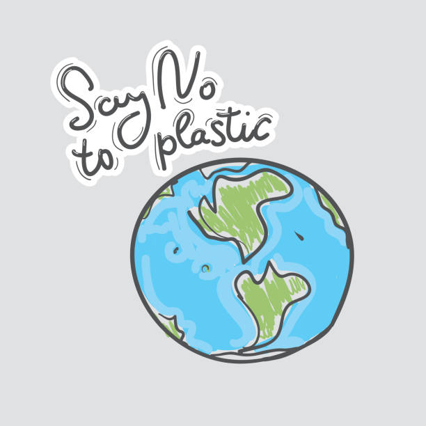 istock Say no to plastic. Earth, doodle by hand on gray background. Eco. Applicable for Banners, Poster. Ecology, pollution of nature. Vector 1184325523