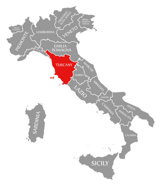 тоскана красный выделен на карте италии - tuscany stock illustrations