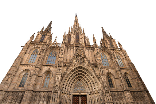 Barcelona Cathedral isolated on white background - Spain