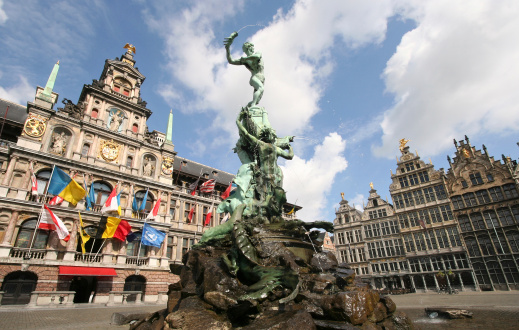 Antwerp Marketplace with famous Brabo statue and fountain