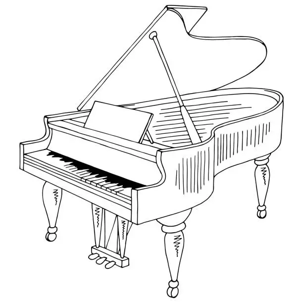 Vector illustration of Grand piano graphic black white isolated sketch illustration vector