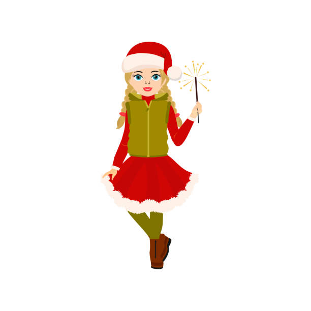 ilustrações de stock, clip art, desenhos animados e ícones de cute little girl in winter coat with  bengal lights. - manga style women little girls teenage girls