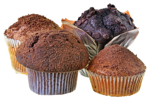 istock Set dark muffin decorated with chocolate chip top view Isolated 1184344848