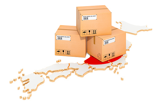 Shipping Label Example Japan Parcels On The Japanese Map Shipping In Japan Concept 3d Rendering ...